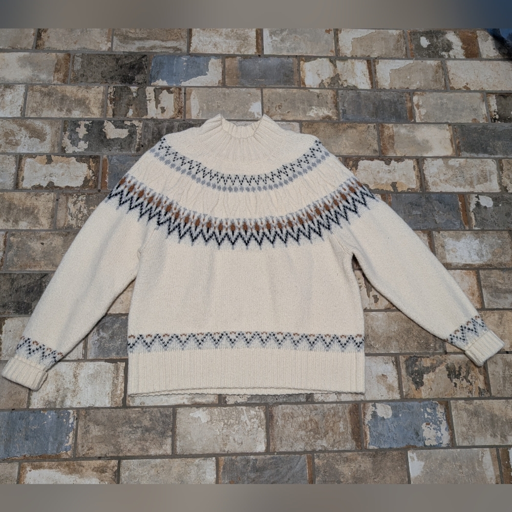 Nicole Miller Artelier Fair Isle Turtleneck Sweater - Women’s XL - Cream & Gray